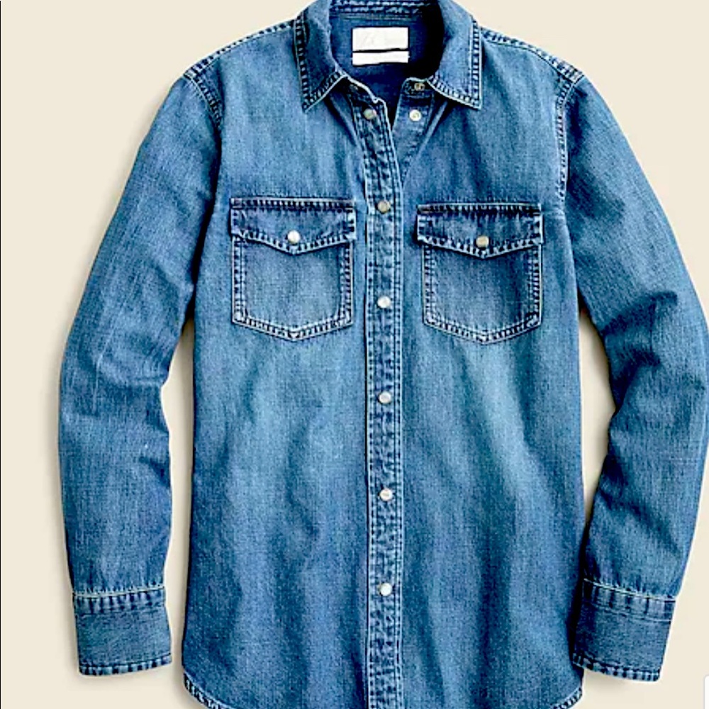J Crew Slim Fit Chambray with Pearl Snap Buttons